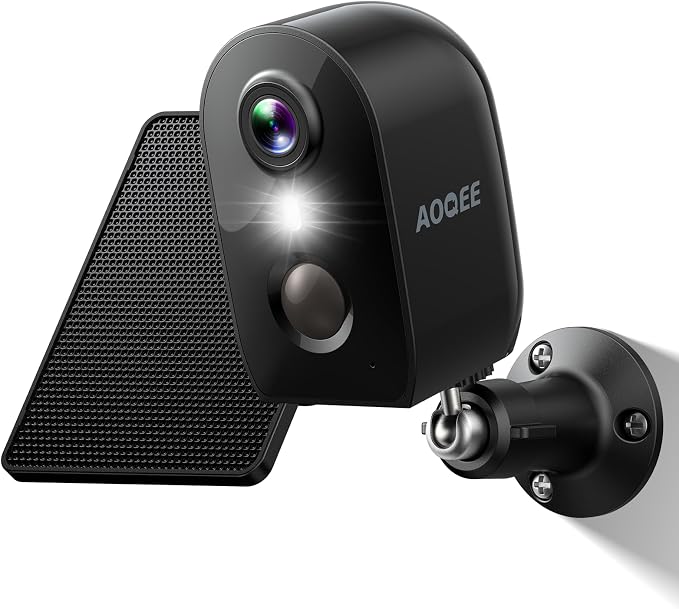 AOQEE Solar Camera Outdoor Wireless-2K Battery Powered Outside Cameras for Home Security with PIR Motion Detection, Siren Alarm, 2-Way Talk, SD Card&Optional Cloud Storage, Work with Alexa, Y8 1P
