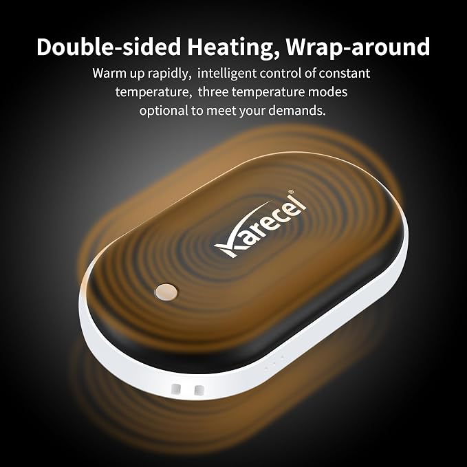 Karecel Hand Warmers Rechargeable 2 Pack, 10400mAh Double-Sided Heat Electric Handwarmers, 4-inch Full-Surface Heat, Reusable Portable Camping Hand Warmer, Gifts Men for Christmas, Winter Essentials