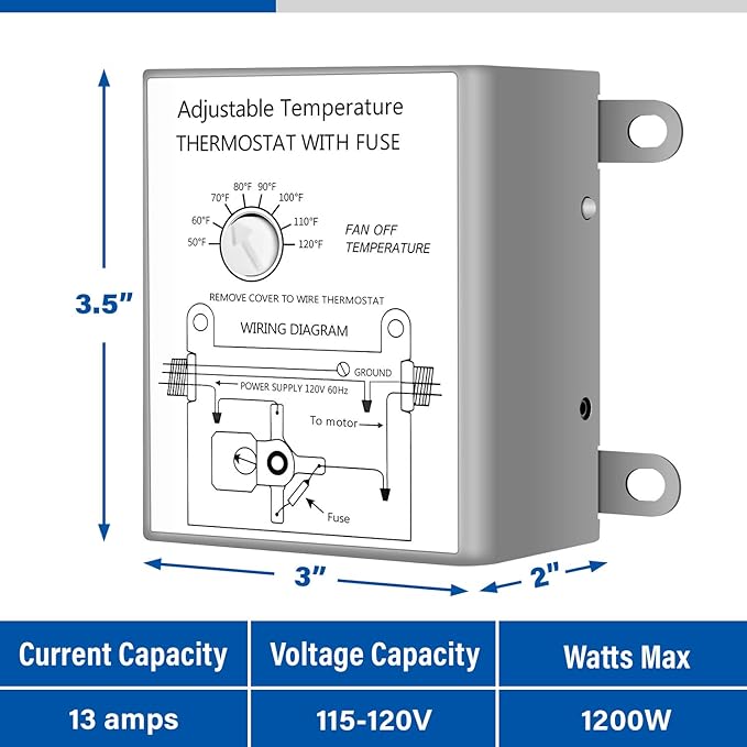 Simple Deluxe 24 Inch Wall Mounted Shutter Exhaust Fan with Temperature Controller and Power Cord Kit, Aluminum, 1400 RPM, 4016 CFM, for Attic, Garage, Louvered Vent, Plant, Greenhouse, Silver