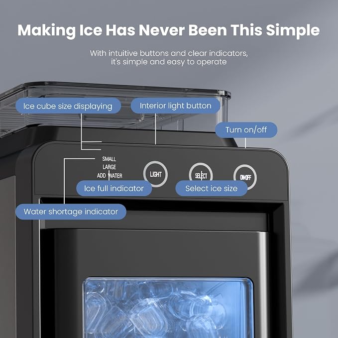 Electactic Ice Makers Countertop,26Lbs/24H,8Pcs in 6Mins,Portable Ice Maker Machine with 1.2L Top Water Tank,Interior Lighting,2 Sizes of Bullet Ice for Home/Office/Party(Black)