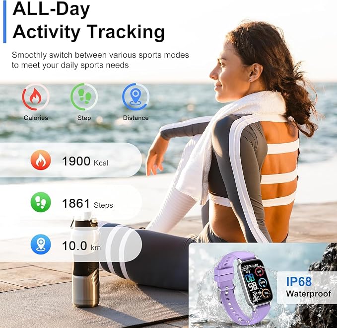 Smart Watch for Men Women, 1.57" Smartwatch (Answer/Make Call) , Fitness Tracker with 110+ Sport Modes, Heart Rate/Sleep Monitor, IP68 Waterproof, Bluetooth Calls, Smartwatches for Android iOS Purple