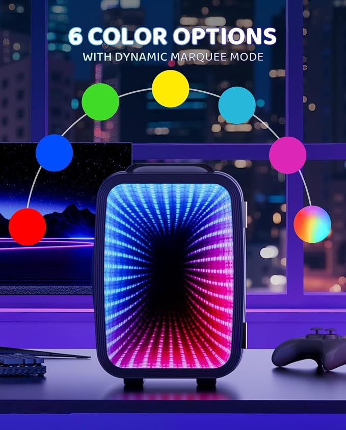 LIGIANT Mini Fridge, Mini Compact Refrigerator With 7 Gaming Lights Modes, 4 Liter/6 Cans, Quiet Cooling & Retention Function, AC/DC Power, Gaming Mini Fridge for Bedrooms, Office and Car