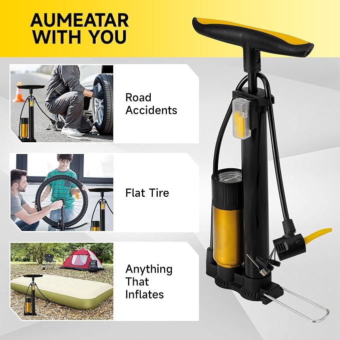 Bike Pump with Gauge,High Pressure,Floor Bicycle Pump Compatible with Presta and Schrader Valve