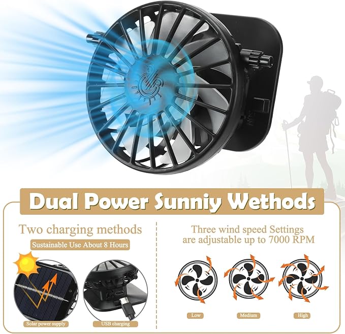 Berlune Sun Hat with 2 Solar Fan Wide Brim Fishing Bucket Hat USB & Solar for Men Women UPF 50+ Cooling for Fishing Beach