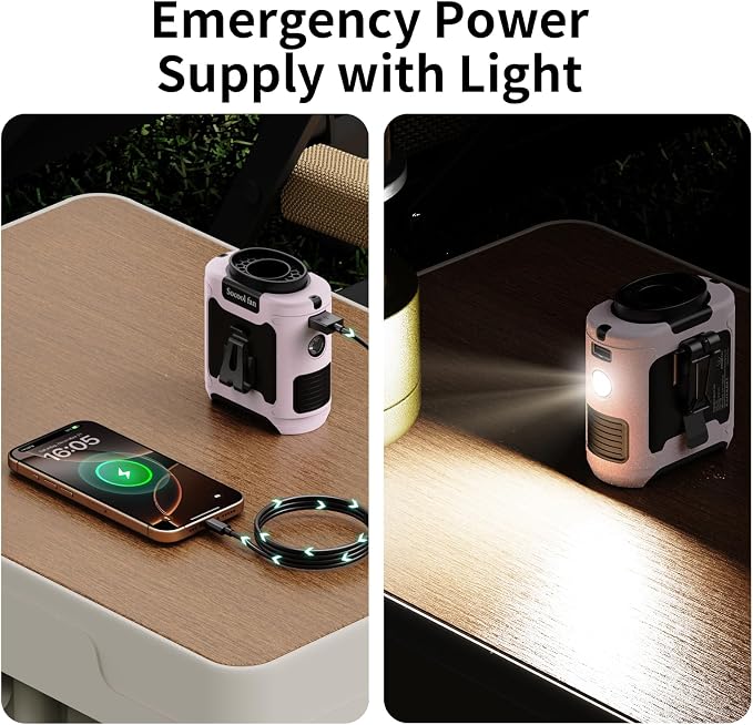 Socool 10000mAh Portable Waist Fan Clip on Wearable Belt Personal Fan Rechargeable Battery Operated With 5 Speeds & Flashlight Neck Hands-Free 40H Cooling For Outdoor Travel Camping Power Bank (Pink)