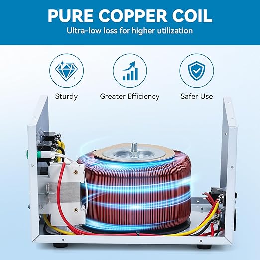 3000W Step Up/Down Voltage Transformer, 110V/120V & 220V/240V Power Converter, 4 Outlets Toroidal Regulator, Overload Overheat Protection for Home, Travel and Global Household Devices