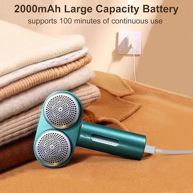 Fabric Shaver, Handzee Electric Lint Shaver, Dual Motor Sweater Shaver, Fabric Pilling Remover, Powerful 2 Gear 6-Leaf Blades, Portable Defuzzer Clothes Fuzz Remover for Sweater Furniture (Green)