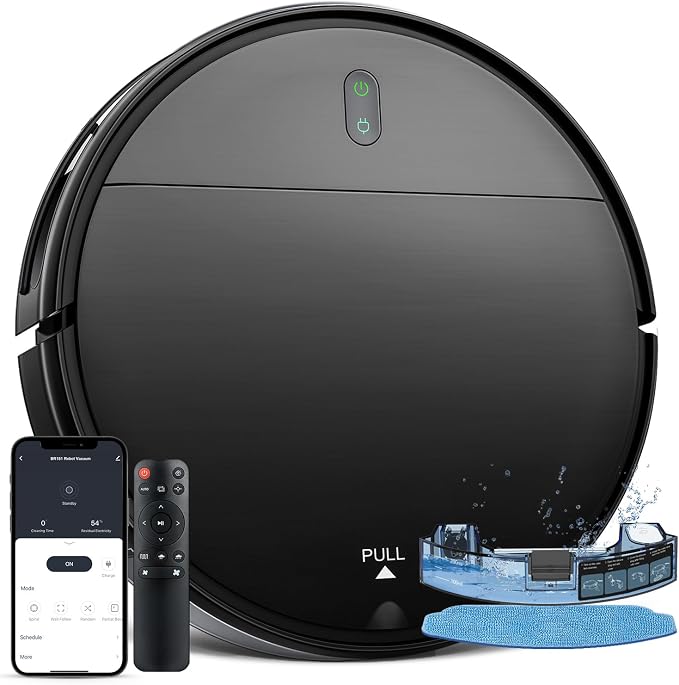 Robot Vacuum and Mop Combo, 2-in-1 Robotic Vacuum Cleaner with Strong Suction, Self-Charging, APP/Alexa/Remote Control, Ideal for Hard Floor, Pet Hair, Carpet, Long Runtime, Slim Design