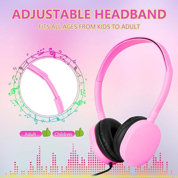 Bulk Classroom Headphones 50 Pack for Students and Kids, Comfortable Wired On-Ear Headphones for School,Libraries,Computer Labs, 3.5mm Plug Multi-Color