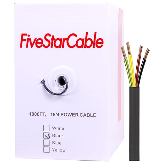 18/4 Gauge Low Voltage 4 Conductors Stranded Cable Wire - 1000 ft, 18 AWG, PVC Jacket - for Security Systems, Alarm, Audio, Control, Intercom, and Speaker Applications (Black, 18-4)