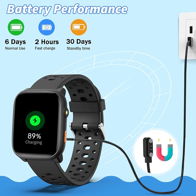 Kids Smart Watch with Puzzle Games, 1.83" Kids Watches Heart Rate, Sleep Monitor, Pedometer, Alarm Clock, Flashlight, Gift for 6-16 Year Old Boys Girls Toys (Black)