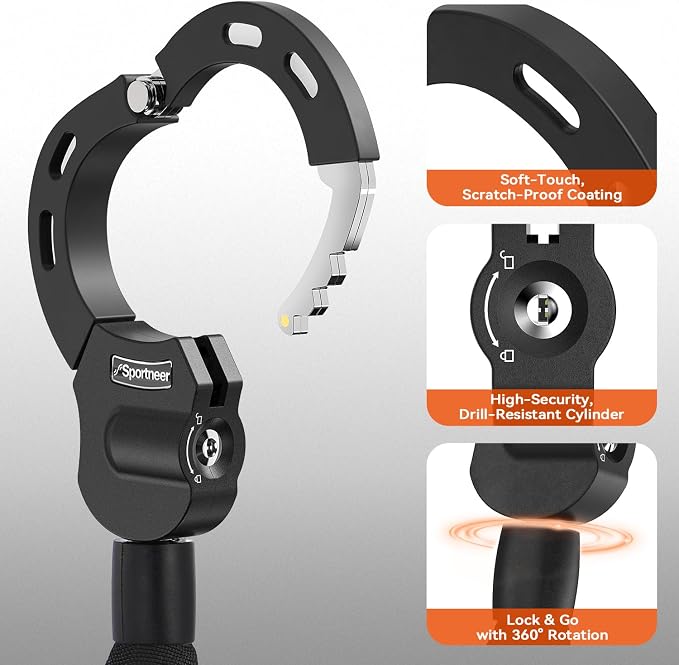 Sportneer Scooter Lock: 7mm Square Chain Anti-Theft Cut Resistant Bike Lock with 3 Keys, 2.46ft/75cm Heavy Duty 3 Position Adjustment Bike Chain Lock for E-Bike/Electric Scooters, Door, Gate