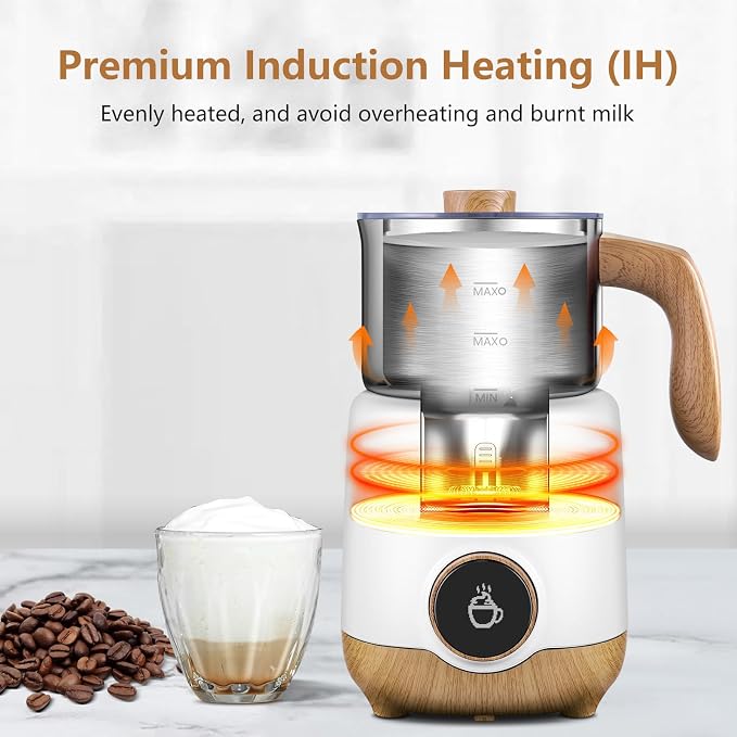 AMZCHEF 8-IN-1 Milk Frother and Steamer 21 oz, 550 Watts Split Stainless Steel Automatic Steamer, Milk's Warmer for Latte, Cappuccino, Hot Chocolate, Hot&Cold Froth, Heated Milk, Baby Food, White