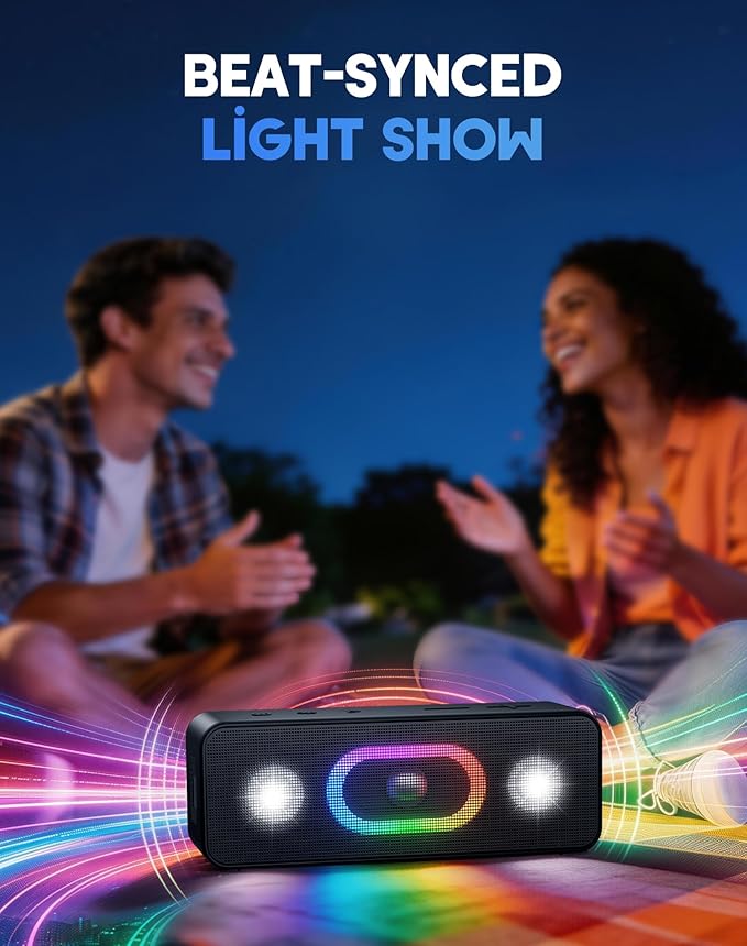 OHAYO Bluetooth Speaker, Wireless Portable Outdoor Speakers, Bold Sound and Ambient Light, IPX6 Waterproof, 24H Playtime, TWS Pairing, Built-in Mic, Home/Travel/Beach Essential, Birthday Gift, Black