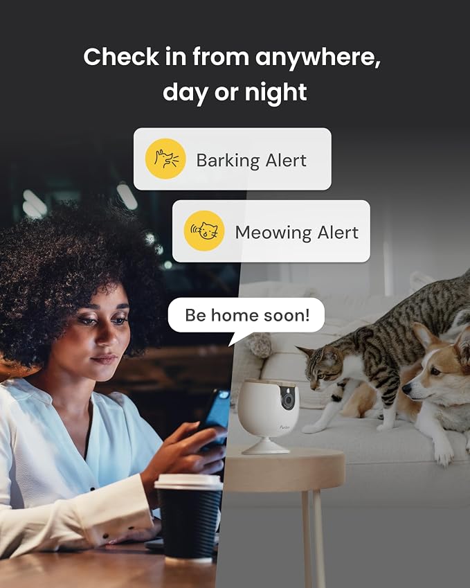 Furbo Mini Pet Camera: Basic See & Talk Features, No AI Alerts, No Subscription Required, Pet Security Cam w/Barking/Meowing Alerts, Rotating View, 2-Way Audio, Smart Home Monitoring