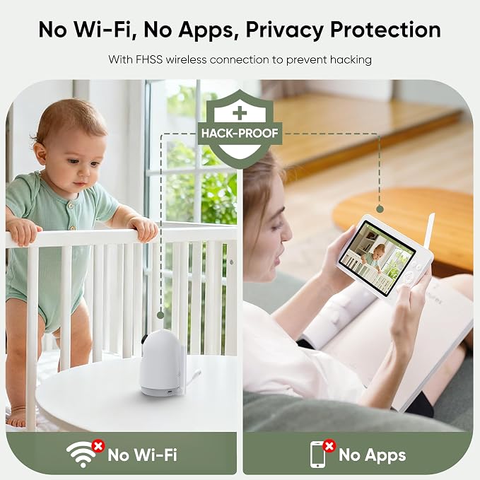 bonoch V2.0 1080P Baby Monitor with 2 Cameras, 7" MegaView Split Screen Baby Monitor No WiFi, 2026 Upgraded Sleep/Crying/Motion Detection, Dual Video Monitor with Camera and Audio, White Noise