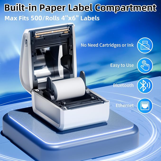 D550 Pro Bluetooth Shipping Label Printer&100Pcs 4x6 Shipping Address Label,Wireless Thermal Labels Printers for Small Business,Office, Home,Support Bluetooth/Ethernet/USB