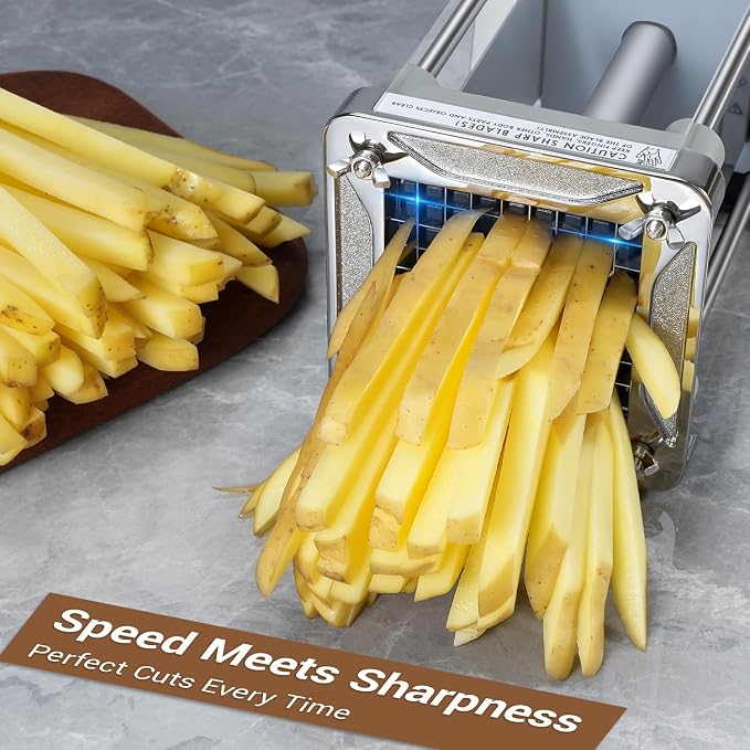 Sopito French Fry Cutter Electric Potato Cutter Stainless Steel with 3 Blades 1/4 3/8 1/2 Inch Blades for Potatoes, Carrots, Cucumbers & Onions, yellow