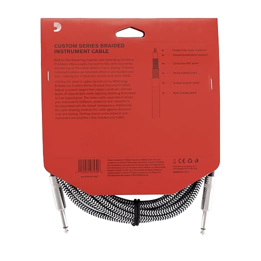 D'Addario Guitar Cable - Guitar Lead - Instrument Cable - Guitar Accessories - Custom Series Braided Cable - 20 Feet/7.62 Meters - Grey - 1 Pack