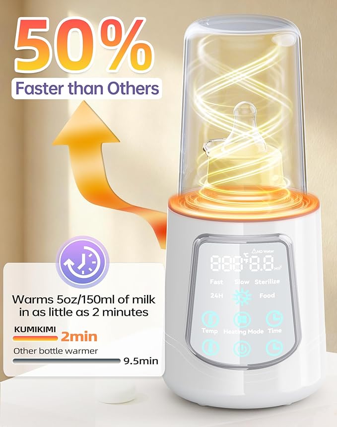 12 in 1 Fast Baby Bottle Warmer with Even Heating No Hot Spots, Night Mode, Sterili-zing,Constant Temp Milk Warmer for Breastmilk & Formula, Fits All Bottles Lt-Gray