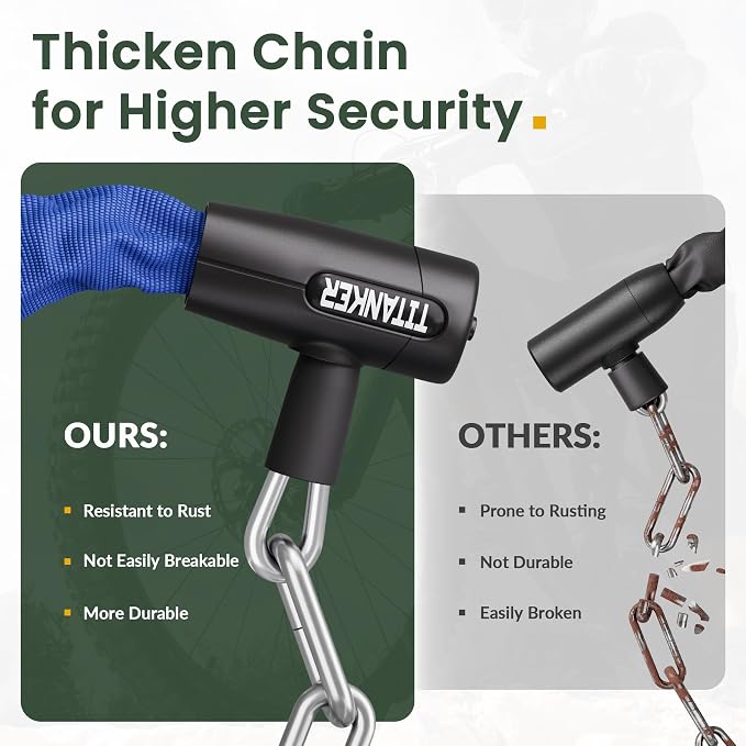 Titanker Bike Chain Lock with Keys, 3.3 Feet Security Heavy Duty Anti-Theft Bicycle Chain Locks for Bike, Motorcycle, Bicycle, Door, Gate, Fence, Grill (6mm, 8mm, 10mm Thick Chain)