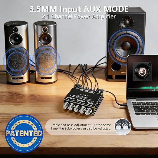 Bluetooth 5.1 Audio Amplifier Board,200W HiFi 2.1 Channel Mini Subwoofer Power Amp Module with Treble & Bass Control with AUX Input,Audio Amp Board for Home DIY Wireles Speaker(with Power Cord)