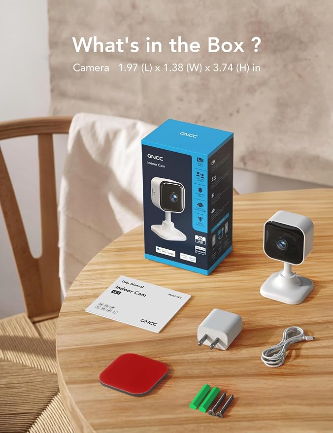 GNCC 2K Cameras for Home Security Indoor, 2.4G/5G Pet Cam with Phone App, Mini Dog Camera w/Motion Detection, 2 Way Audio, Works with Alexa, Cloud Subscription Required, Fixed View, Plug-in, 4Pack