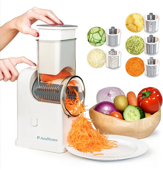 Electric Cheese Grater, Salad Maker With 5 Different Shapes of Blades, One-Touch Easy Control, With Safety Push Bar Cheese Grater Electric, Salad Shooter Electric Slicer/Shredder