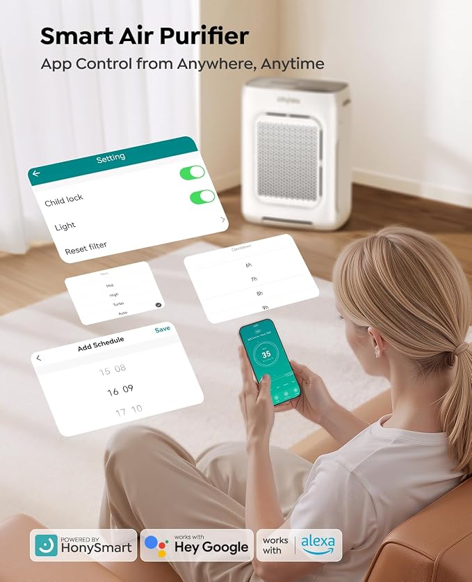 Air Purifier for Home Large Room up to 3000Ft², HEPA Air Purifier with Washable Double-Sided Filters, Smart WiFi, AQI Display, Air Cleaner for Pets, Allergies, Dust, Pollen, 15dB Sleep Mode, Fragrance