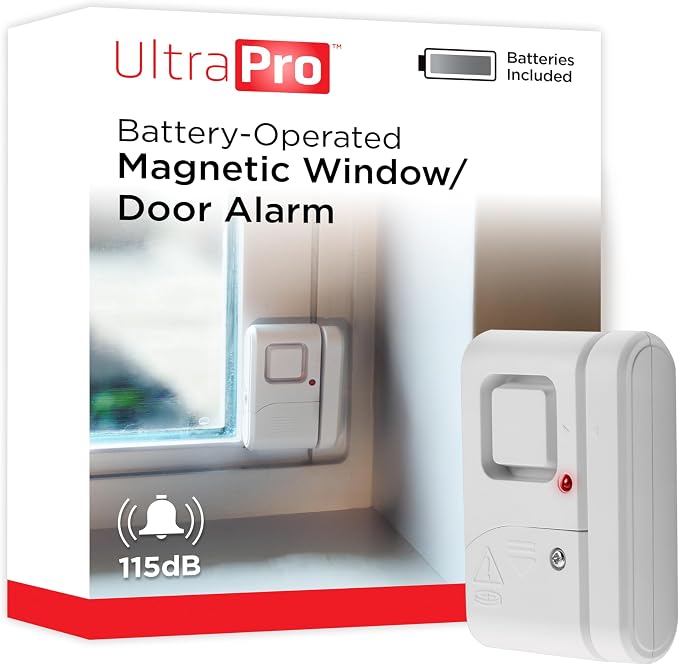 UltraPro Personal Security Window and Door Alarm, 1 Pack, DIY Protection, Burglar Alert, Wireless Chime/Alarm, Easy Installation, Home Security, Ideal for Home, Garage, Apartment, White, 56789