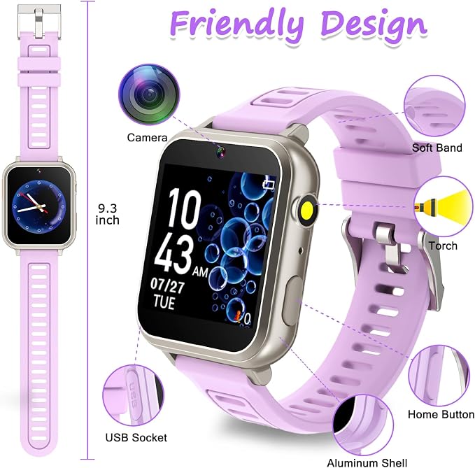 Wiszodet Smart Watch for Kids Toys for Girls Ages 4-12 Years Old, Kids Smart Watch Girls Toys with 24 Puzzle Games HD Touch Screen Camera Alarm Clock Birthday Gift for 6 7 8 9 Year Old Girl