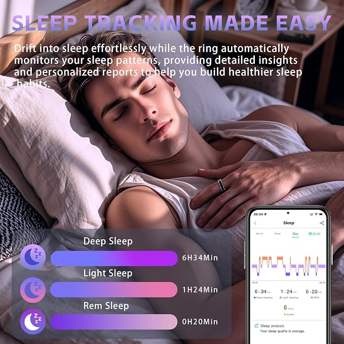 Smart Ring for Men Women Fitness Tracker Ring with Heart Rate, SpO2, Blood Pressure, Sleep Monitoring, Step & Calorie Counter, No Subscription Fee, iOS & Android Compatible (Black, 14)