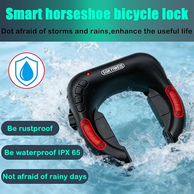 U-Shaped Smart Bike Lock, Electronic Keyless Lock with Solar & Type-C Charging, IP65 Waterproof, 2000mAh Long Battery Life for Bicycles, E-Bikes