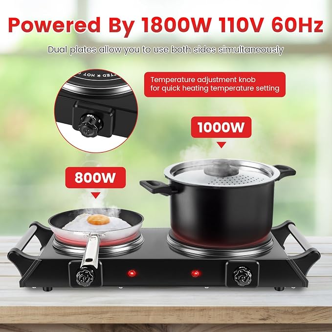 Electric Burner, Electric Hot Plate for Cooking Portable Cooking Stove, Countertop Burner Cooktop for Kitchen, Dorm, Temperature Control, Easy to Clean, Black