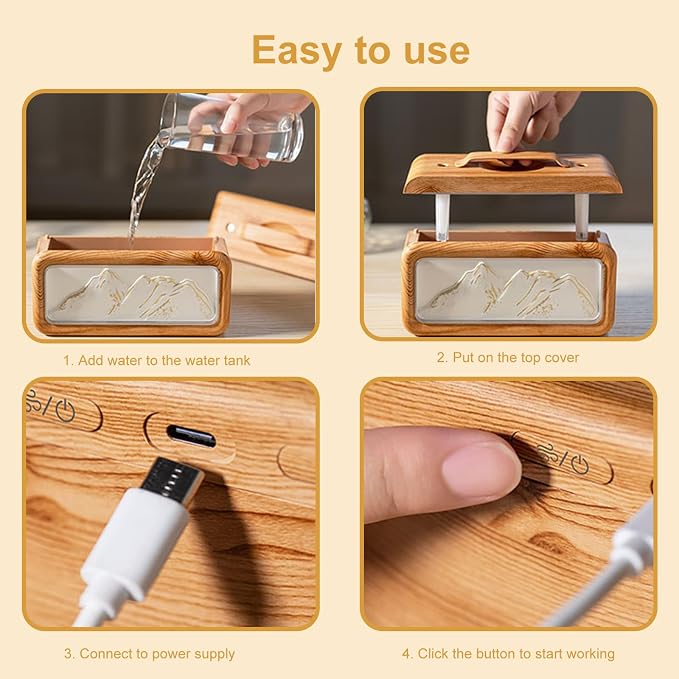 Double Spray Humidifier, 600ML Snow Mountain Small Quiet Cool Mist Humidifier for Plants Dorm Room Bedroom Office Home Personal Humidificador with 2 Mist Modes & 3 Modes Night Light