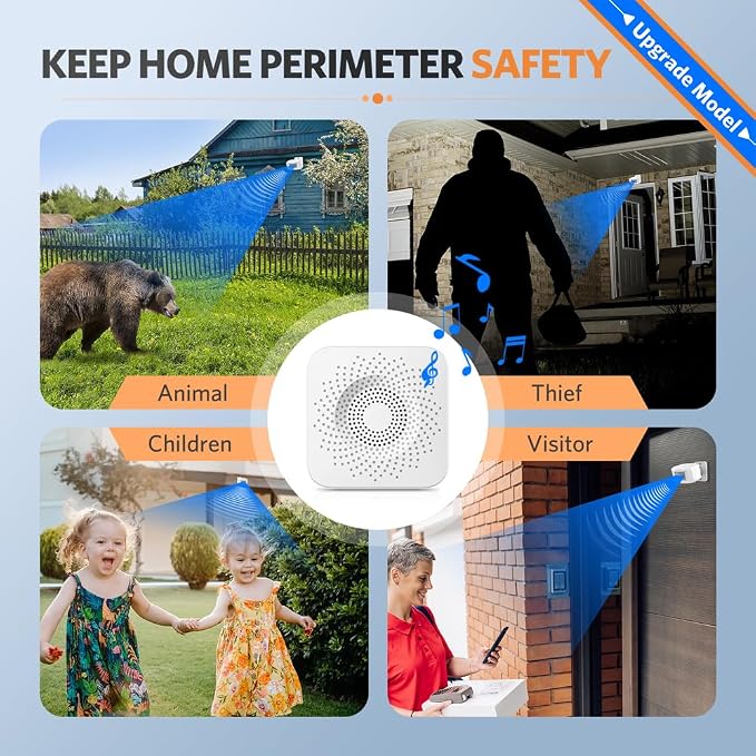Driveway Alarms Wireless Outside Weatherproof - Motion Sensor Alarms System Motion Detector Plug-in Receiver Loud Chimes Security Alert Monitor System 500FT Long Range Outdoor Detection