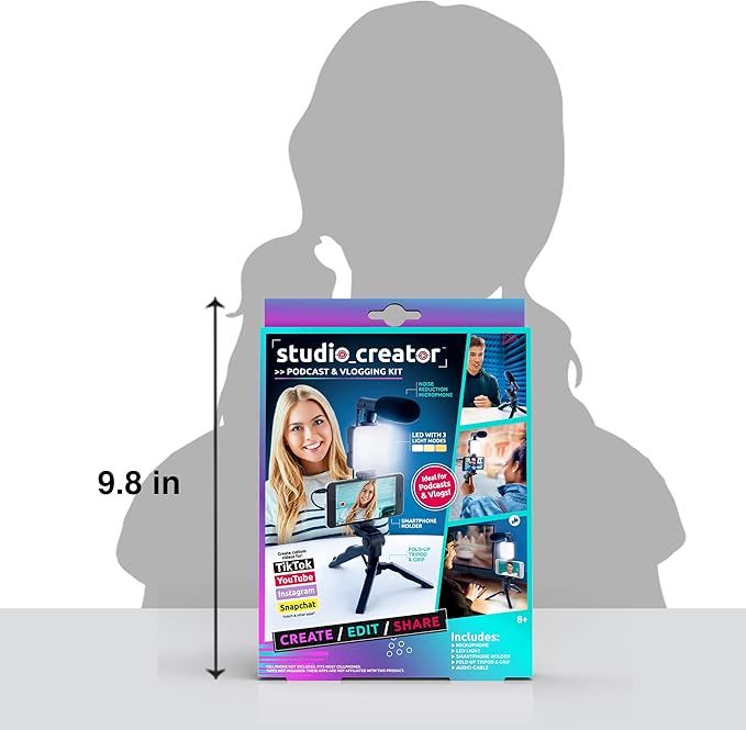 Canal Toys New Studio Creator Podcast & Vlogging Kit – Record Your own podcasts and Vlogs Like Your Favorite influencers! Fold-up Tripod, LED Light & Microphone. Ages 8+