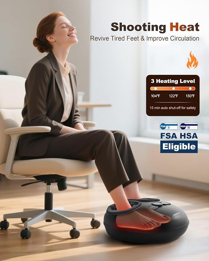 Beleduc Foot Massager with Heat and Compression, FSA Eligible, Deep Kneading Shiatsu Foot Massager for Plantar Fasciitis & Neuropathy, 3 Intensities, Washable Covers, Gifts for Men Women