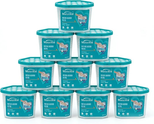 Moisture Absorbers Buckets,10 Pack,Portable Humidity Absorber Boxes for Your Bathroom,Basement, Closet & Car,Dehumidifier with Lavender Fragrance (Capacity 500 Milliliters/Box ；10 Boxed Items)