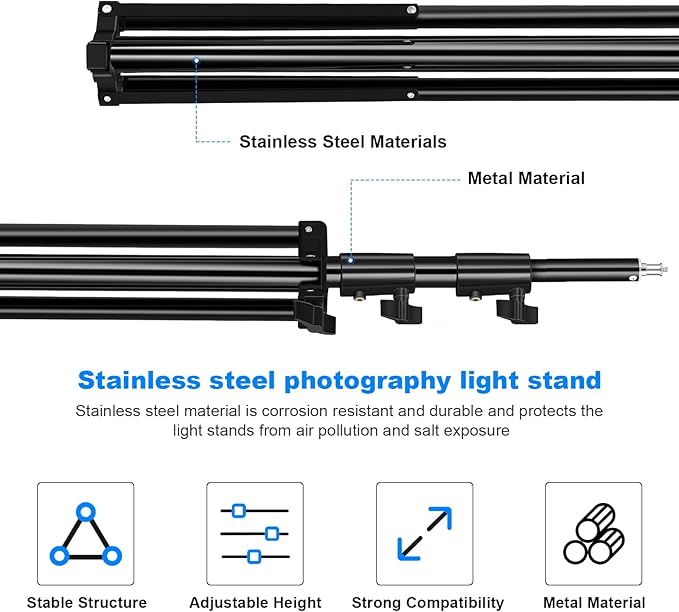 2pack Heavy Duty Light Stand 9.2ft / 110" Aluminum Spring Cushioned Tripod Lighting Stands Max Loading:10KG Adjustable 94cm-280cm with Carry Bag for Photography Softboxes Umbrella Studio Shooting