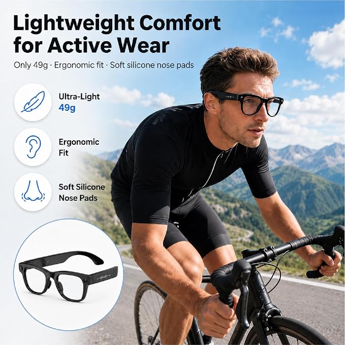 AI Smart Glasses - 8MP Camera with 1200P POV Video Recording - Real-Time Translation Wearable Assistant for Travel and Meetings - Anti-Blue Light Lenses, Black Frame
