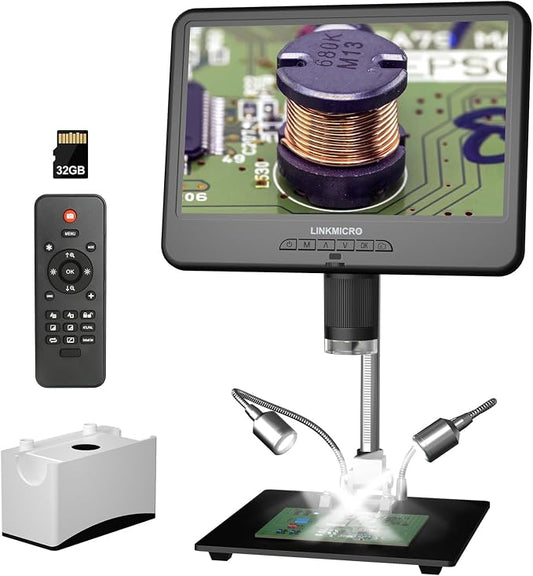 LM210 10.1'' LCD Coin Digital Microscope Full View for Error Coins, Soldering Microscope Camera for Electronics Repair, 260X Adults Coin Magnifier with Lights, 12.6'' Stand, 32G
