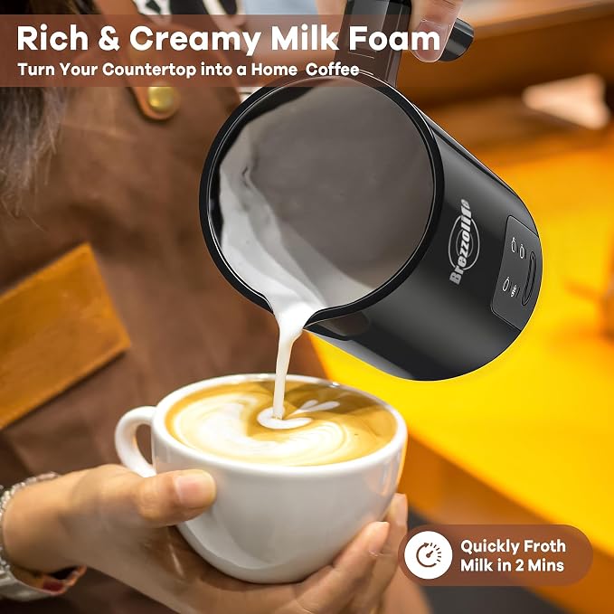 4-in-1 Electric Milk Frother, 350ml/11.8oz Automatic Milk Steamer Machine for Coffee, Hot & Cold Milk Froth Maker for Latte, Cappuccino, Quiet One-Touch Operation, Easy to Clean (Black)