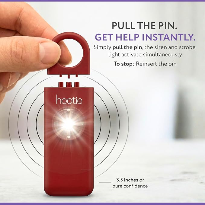 HOOTIE Personal Safety Alarm for Women, Men and Kids — 130dB Personal Alarm Keychain, Pull Pin Safety Alarm Keychain with Strobe Light, Self-Defense Alarm for Campus, Travel and Running — Red
