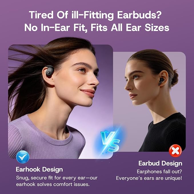 Over Open Ear Earbuds Wireless Bluetooth Open Ear Headphones Air Conduction Earbuds that Don't Go in Your Ear with Awareness of Surroundings with Over-Ear Hooks