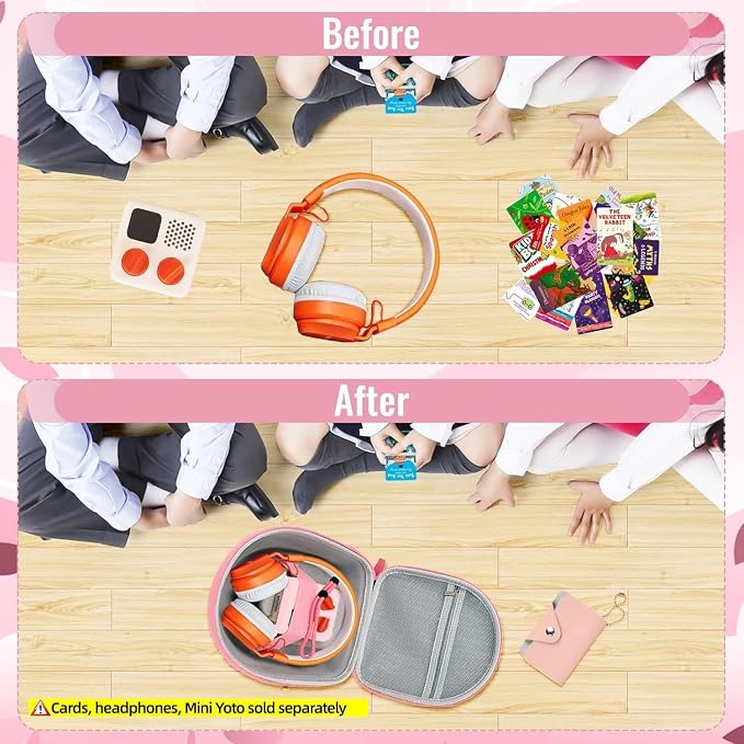 Hard Case Compatible with Yoto Mini (2024 Edition), 3-in-1 Travel Bundle: Silicone Cover + Case with Shoulder Strap (Fits Mini Player & Headphones) + Up to 10 Card Holder for YOTO Cards (Pink)