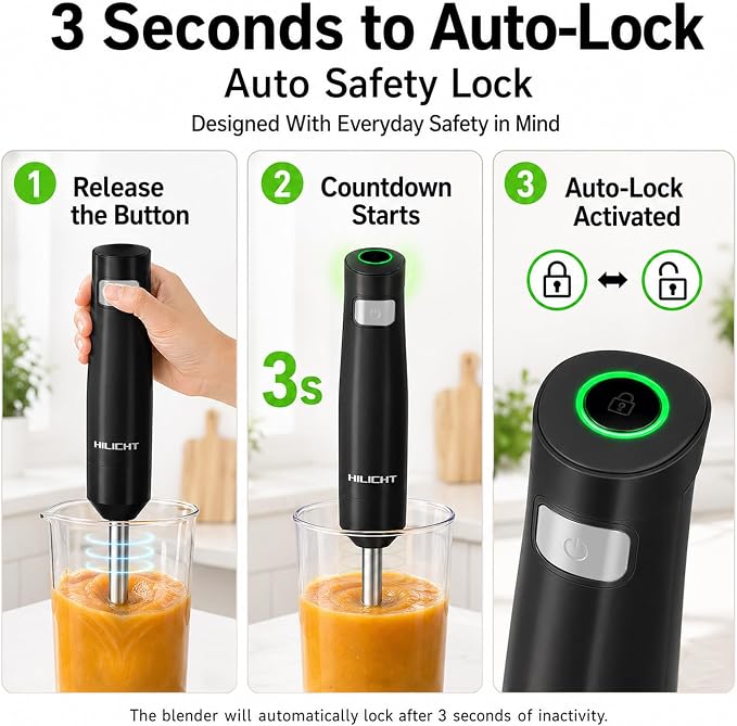 Cordless Immersion Hand Blender (Stick Blender) – Smooth, Controlled Blending for Everyday Cooking, 12V Brushless Motor, Pressure-Sensitive Variable Speed, USB-C Rechargeable, Easy-Clean (Black)