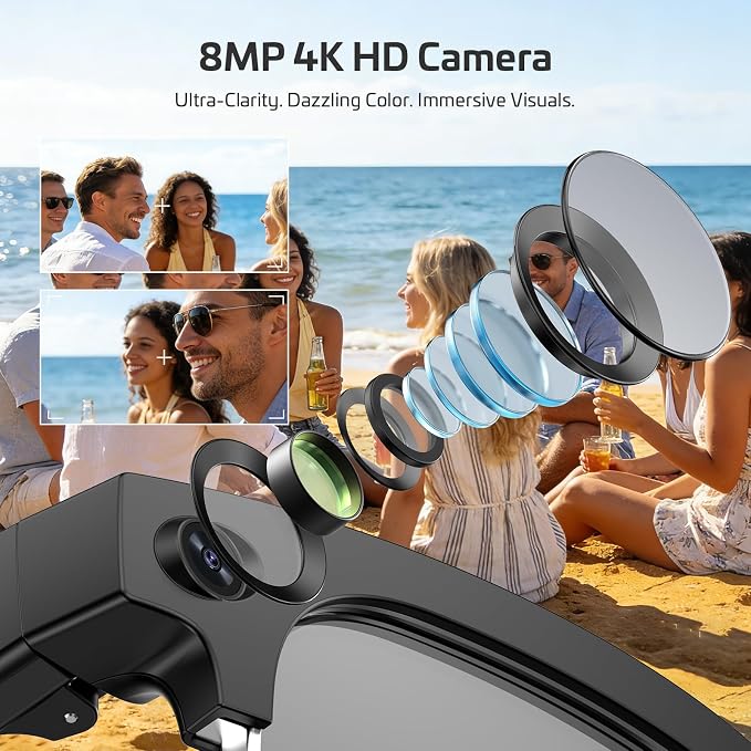 AI Smart Glasses for Men Women,8MP 4K HD Camera Glasses,Supports AI Voice Control/Photo/Video/Audio Recording,Bluetooth Camera Glasses with 133 Translations,IP67 Waterproof for Business & Outdoor