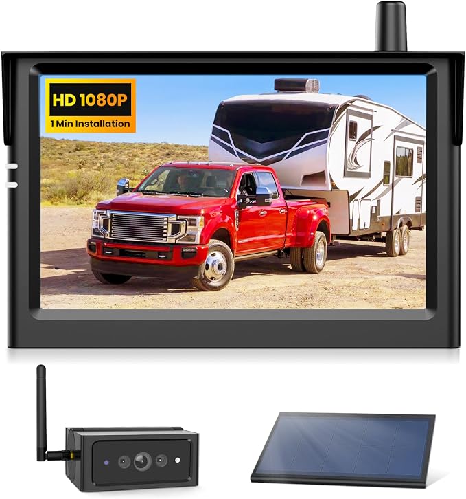 AUTO·VOX Magnetic Wireless Backup Camera with Solar Panel, 1 Minute Install Hitch Camera, Solar Assisted Charging for RV, 1080P HD 5" Monitor, IR Night Vision, IP69K Waterproof for Truck RV Trailer
