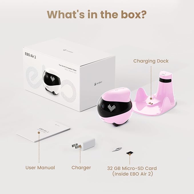 Enabot EBO Air 2 Mobile Pet Camera Robot: 2K FamilyBot with Two-Way Talk | Family Companion with Whole-Home Mobility, Custom Pixel Facial Expression, Auto-Recharge, Night Vision, Long Distance Gift